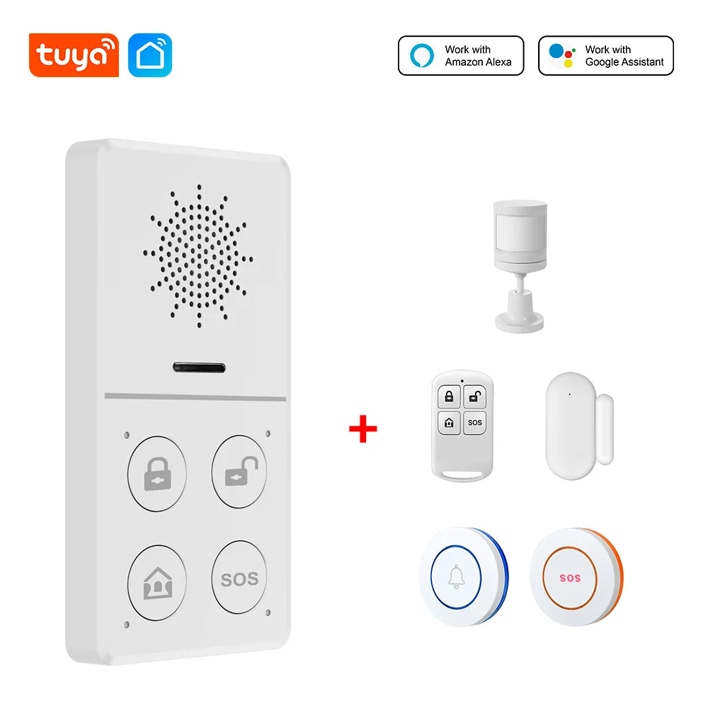 TuyaHome Burglar Security Alarm System Smart Human Sensor Door Sensor SOS Button Outdoor Remote Control Work With WifiAlarm Host