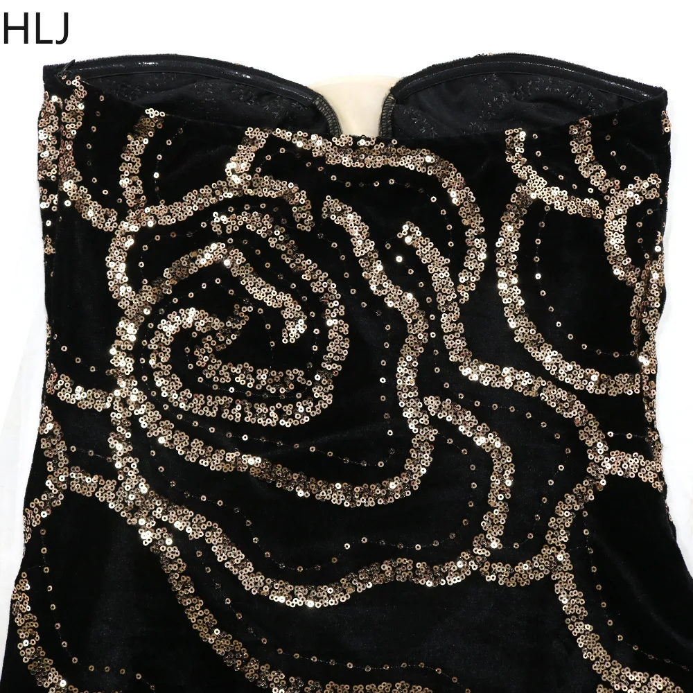 HLJ Black Gold Flower Sequin Pattern Elegant Bodycon Long Dresses Women Off Shoulder Slim Evening Party Vestidos Sexy Clothing