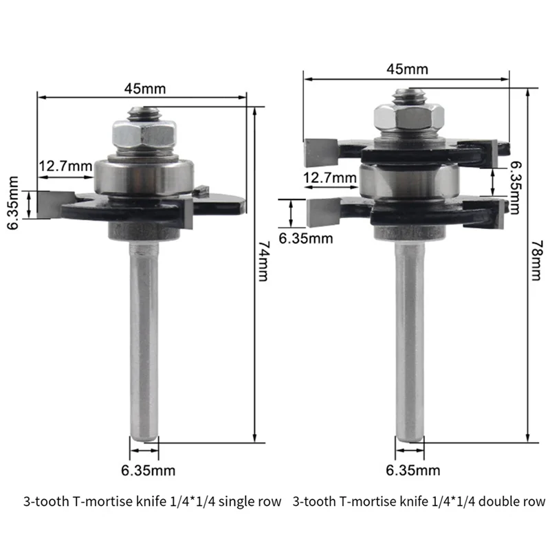 AF90-7Pcs Woodworking Milling Cutter 45-Degree Tenon Cutter Jigsaw 3-Tooth T-Type Engraving Machine Woodworking Cutter