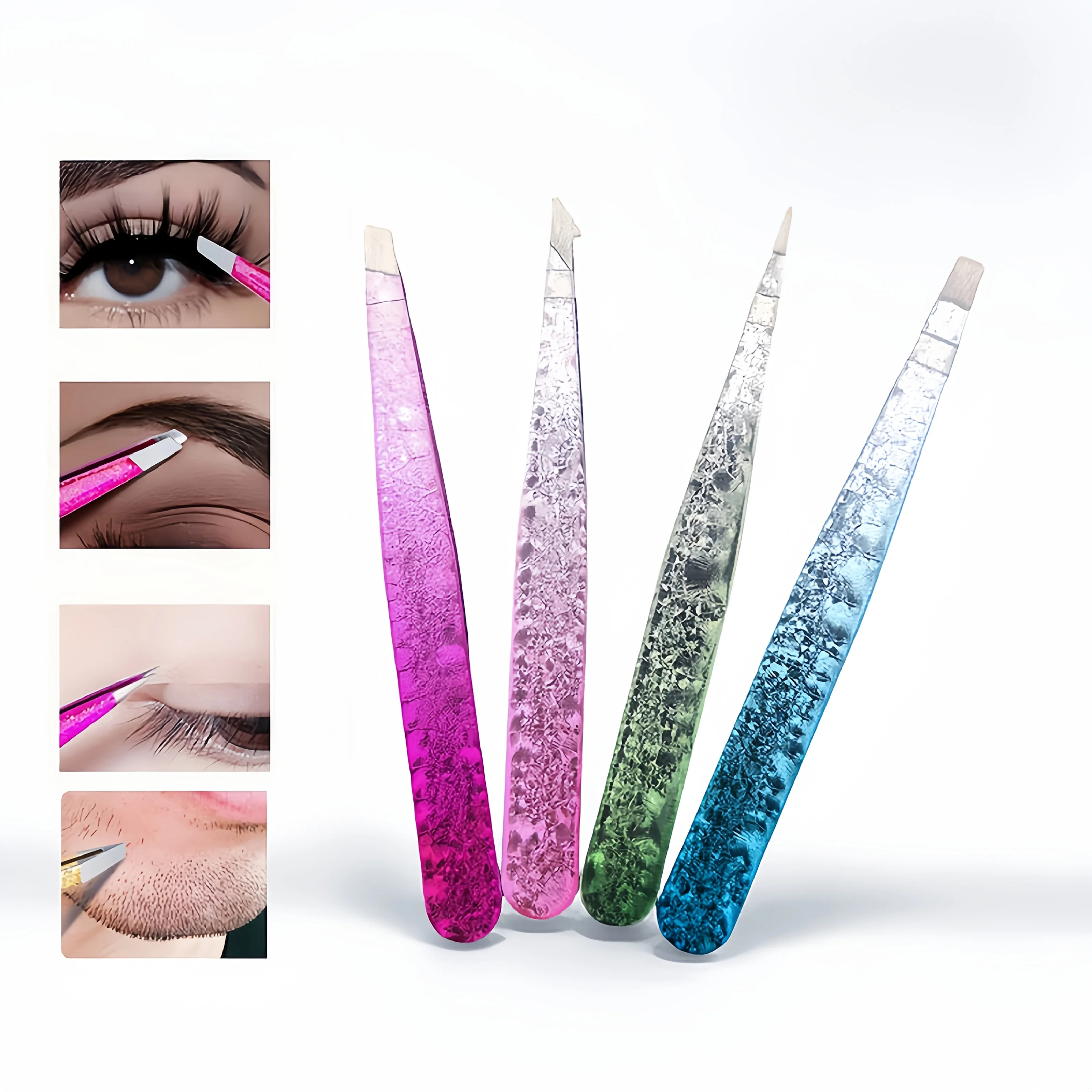 4pcs Ice Flower Eyebrow Tweezers Set Stainless Steel High-Quality Beauty Tools for Eyelash Extension, Suitable for Men Women