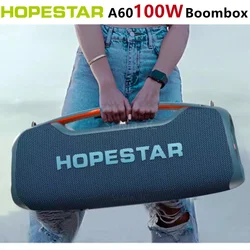 HOPESTAR A60 100W kolumna basowa bezprzewodowy głośnik Bluetooth przenośny zewnętrzny Boombox 3D Stereo Subwoofer z mikrofonem