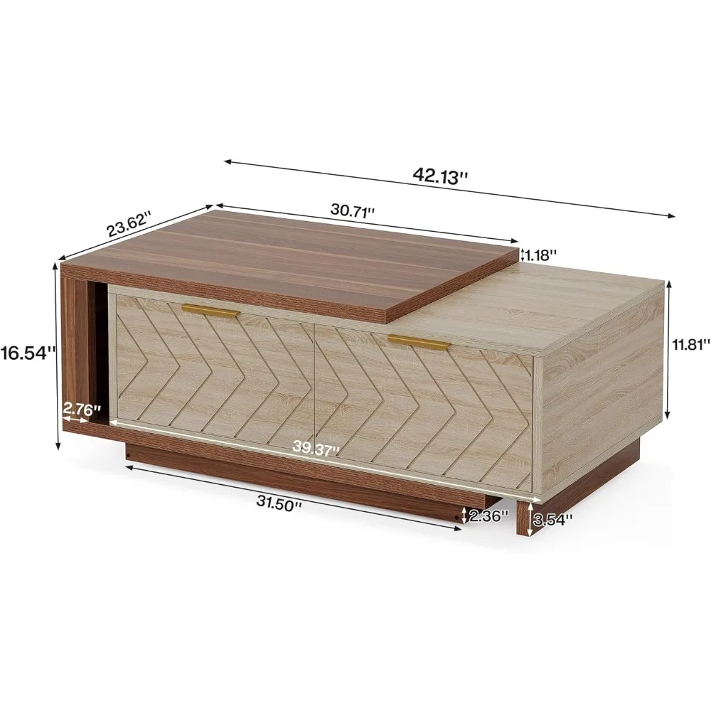 Extendable Coffee Table, 42"-65" Length Adjustable Reversible Wood Coffee Table with 2 Storage Drawers for Living  Room