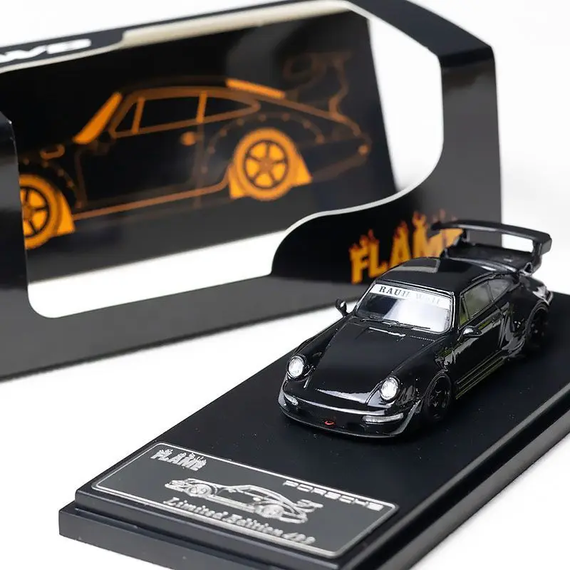 

Diecast Flame 1/64 Scale RWB 964 Black-painted 911 Alloy Car Model Collectible Toy Gift Souvenir Display Ornament