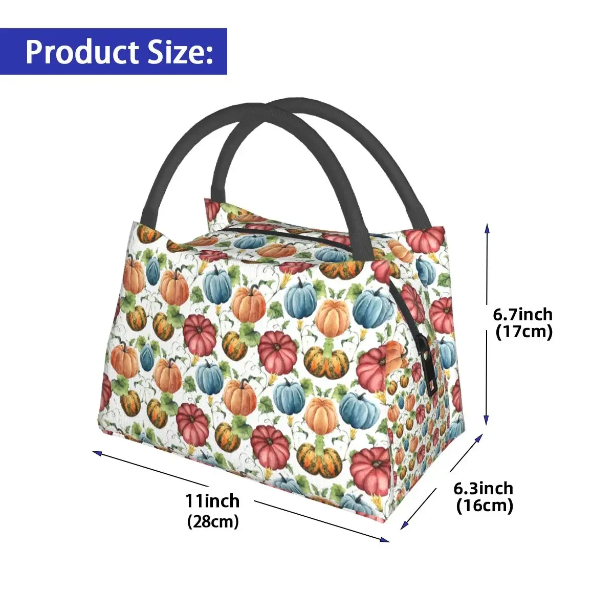 Colorful Fall Pumpkins Lunch Bag Orange And Blue Vintage Lunch Box Outdoor Picnic Portable Zip Tote Food Bags Print Cooler Bag