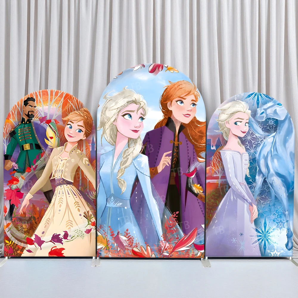 

TB Disney Frozen Arch Backdrop Cover Princess Anna & Elsa for Baby Shower Kids Birthday Party Decor Photo Background Wall Props
