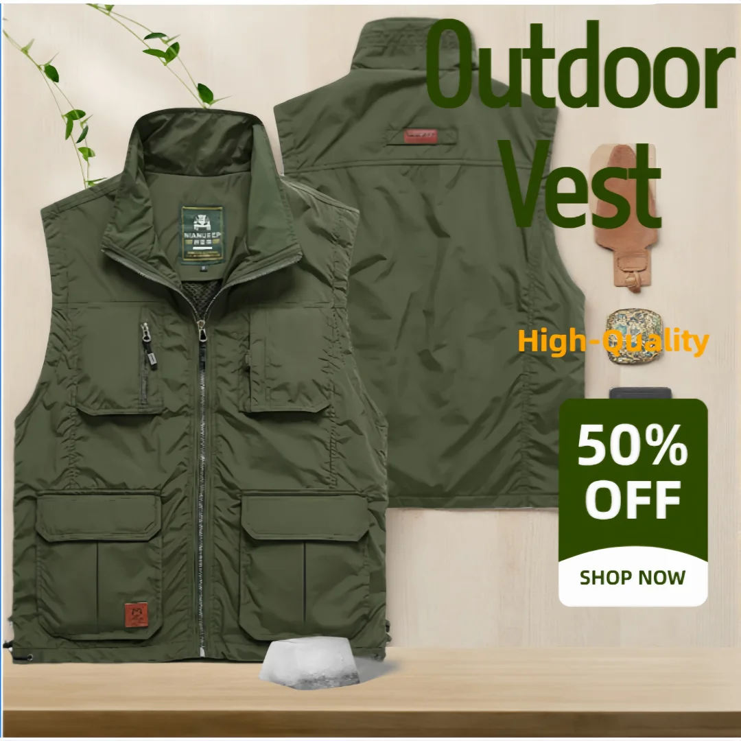 

Мужской легкий дышащий жилет с логотипом 2026 года для активного отдыха, рыбалки и фотографии, с множеством карманов, удобный, повседневный