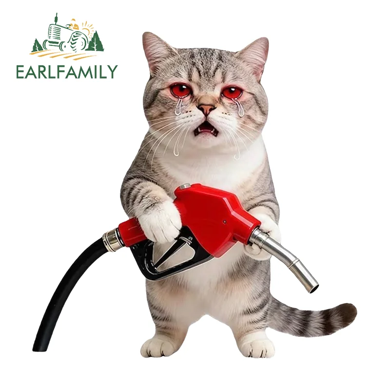 

EARLFAMILY Red Eyes Cat Fuelling Car Stickers Campervan Cute Fuel Tank Waterproof Decal Personality Windows Laptop Sunscreen