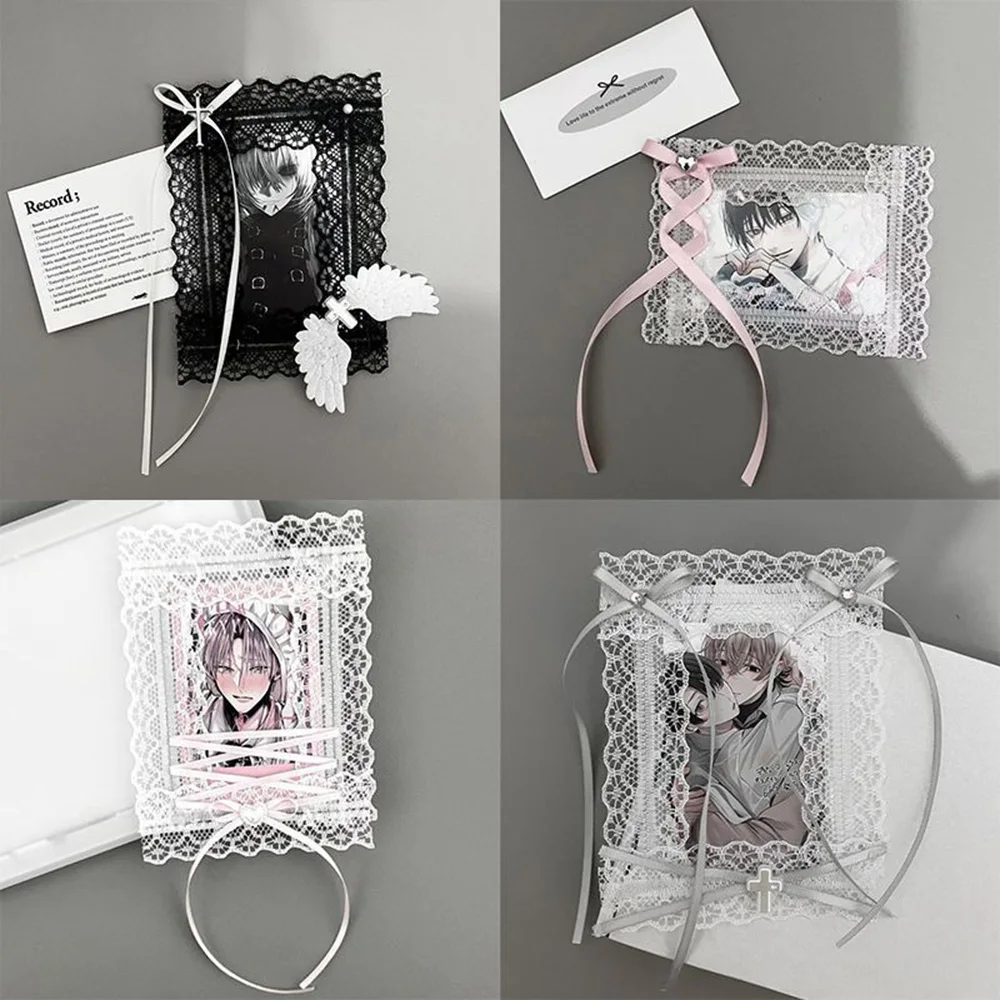 New INS Style 3 Inch Mini Photo Frame, Lace Card Holder Backpack Pendant for Students Anime Lovers