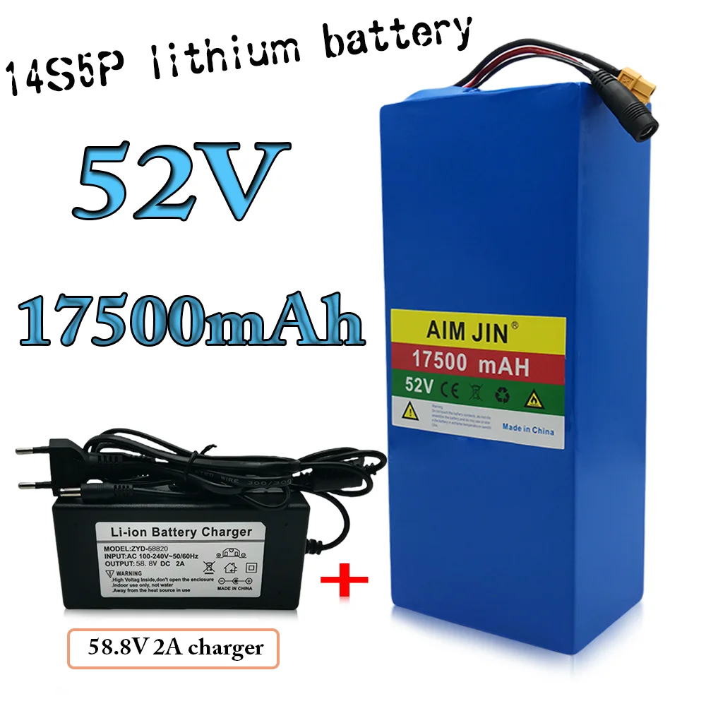 

14S5P 18650 Lithium Battery 52V 17500mAh with BMS High-Power for Electric Scooters Mountain Bikes,2A charger