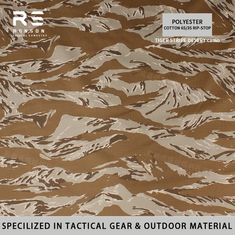 TC65/35 Desert Tiger Stripe Camouflage Rip-stop Cotton Fabric 65% Polyester 35% Cotton Woven Printed Fabric for Tactical Uniform