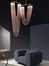 Gold/Rose Gold/Chrome Metal Tassel Ceiling Chandeliers Modern Hanging Lamp Stair Pendant Lighting Fixtures Living Room Lustre
