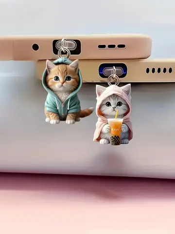 Cute Cat Decorative Accessories Hanging Accessories Universal Dust Plug 2D Phone Dust Plug for iPhone Samsung Type-C Interface