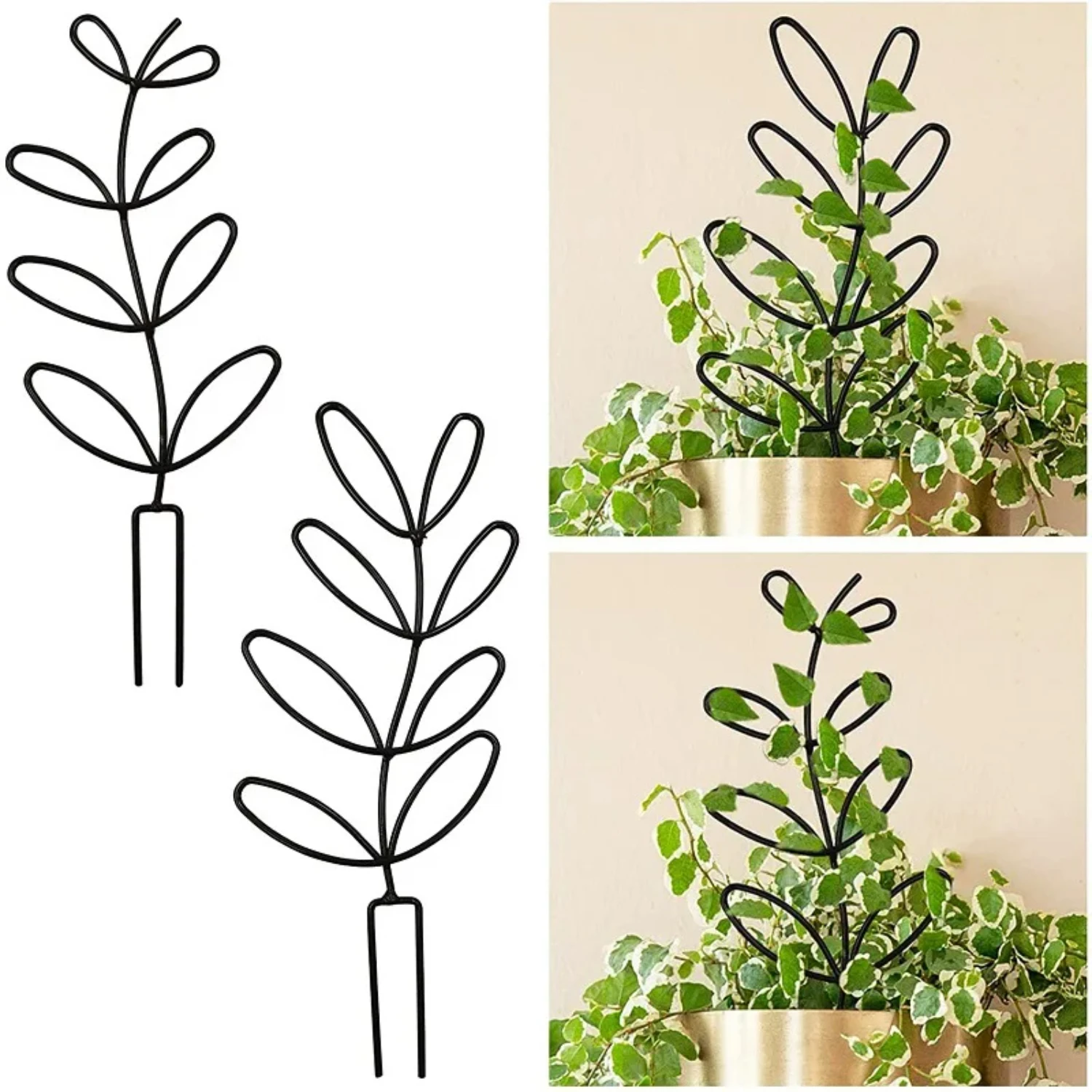 Beautiful Indoor Outdoor Potted Ornament for Garden Arrangement - Leaf Shape Plant Trellis with Vine Climbing Support Bracket