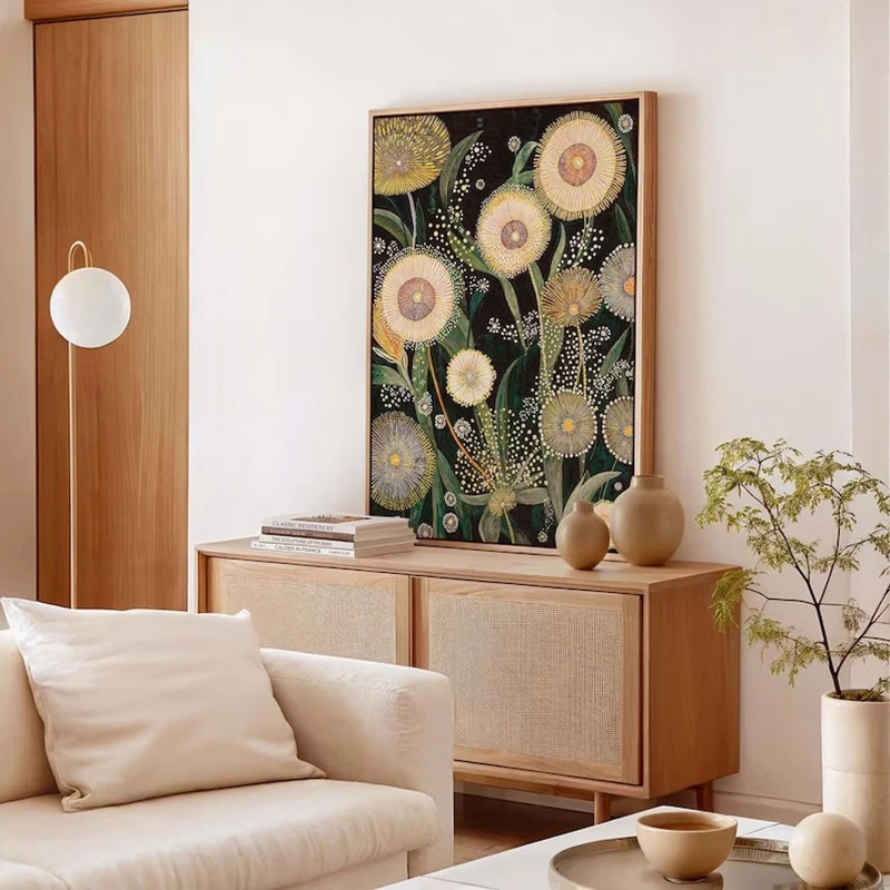 Dandelion Wall Art Canvas Print Green Art Wall Yayou Kusama Inspired Floral Art for Living Room Bedroom Decor Dandelion Artwork
