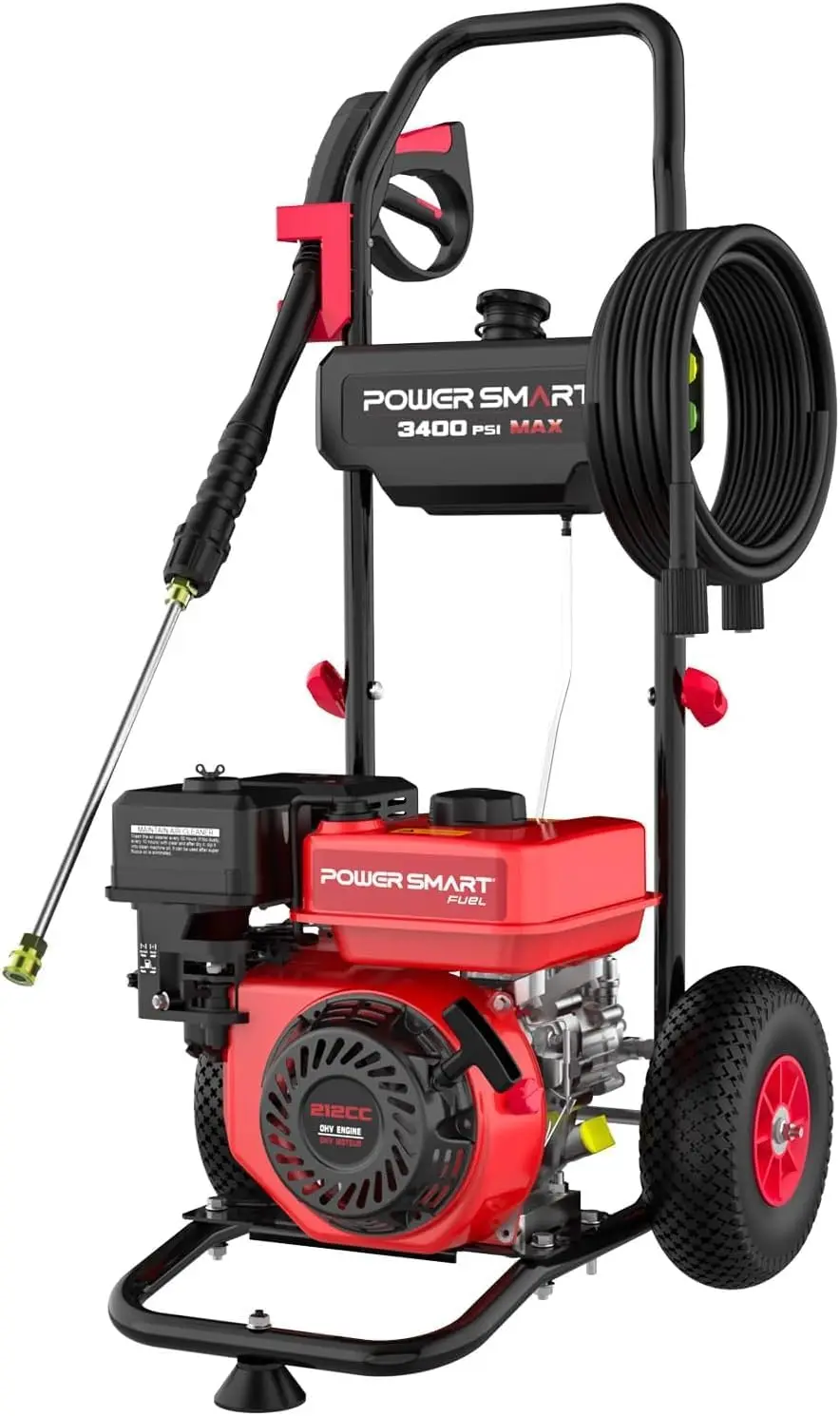 

Gas Pressure Washer 3400 PSI, 2.5 GPM Gas Powered Pressure Washer, 212CC Engine, 10" Wheels, 5 Nozzles for Patio, Car, Driveway,