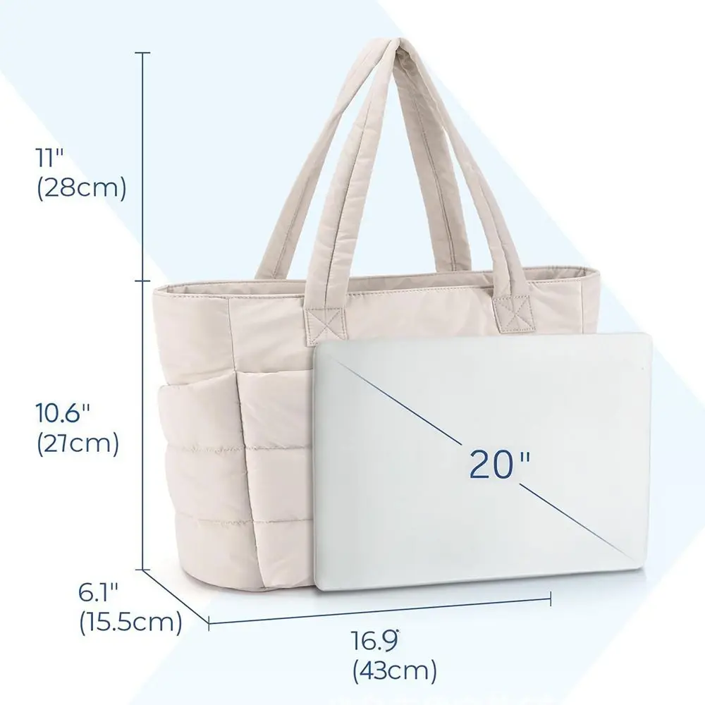 다용도 대용량 면 패딩 토트백 가벼운 단색 퀼트 토트백 지퍼 소프트 러기지 핸드백 소녀용