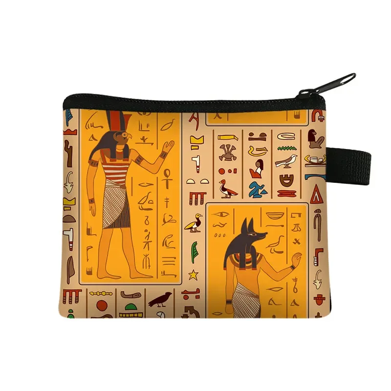 Egyptian Art Print Coin Purse Egypt Pharaoh Anubis Money Bags Women Credit Card Earphones Holder Coin Bag Mini Purse