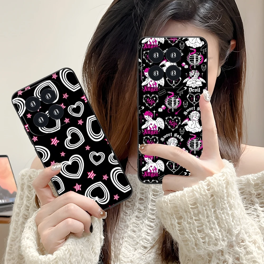 Painting Y2K Star Heart Mobile Cell Phone Case for Xiaomi 14 13 12 11 10 9 T Ultra Lite Pro S SE X 5G Black Phone Cover Shell