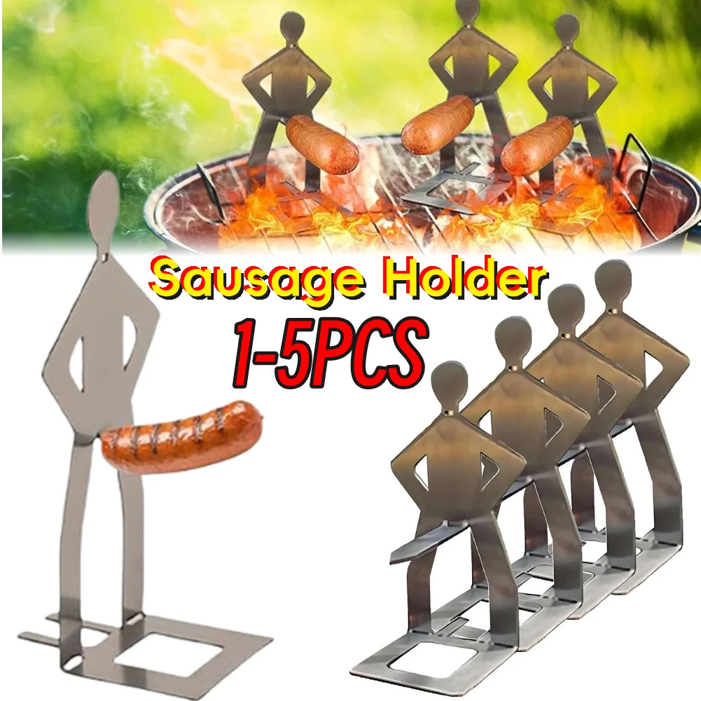 Stainless Steel BBQ Funny Sausage Roaster Novelty Party Camping Gifts Standing Man Sausage Rack for Barbecue Camping Spring Trip