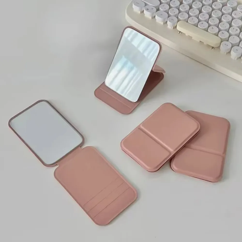 

1Pc Portable Mini Desktop Mirror Solid Color Stand Up Pocket Folding Mirror Korean Simple Handheld Makeup Mirror Makeup Skincare