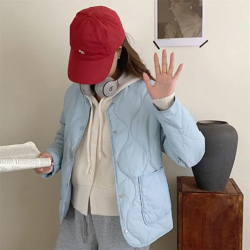 

Lightweight Du down Jaet Women's ort round Ne Loose Korean Sle Quilted Outerwear Fall Winter New Arrival Faionable