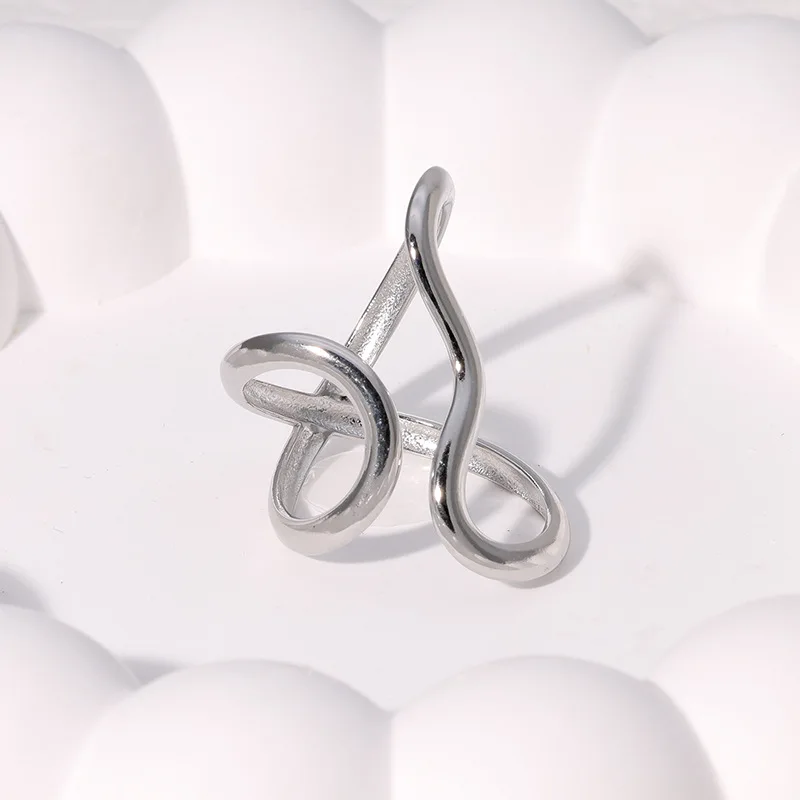 Modischer, wasserdichter, offener Ring aus Edelstahl, Persönlichkeitsanhänger, PVD-Echtgold, 18 Karat vergoldet, trendiger Schmuck für Frauen