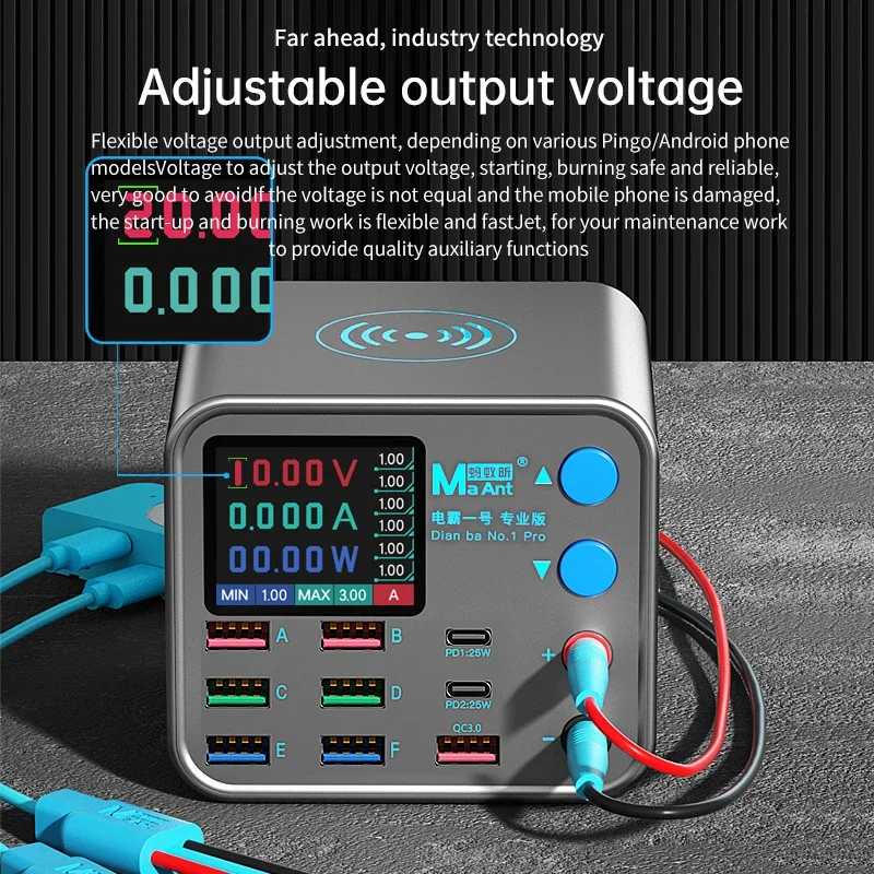 DianBa No 1 Pro 200W PD 8-Port LCD Multi-Function Charger Mobile Phone Power Adjustable Real-time Current Record Analyzed Tool