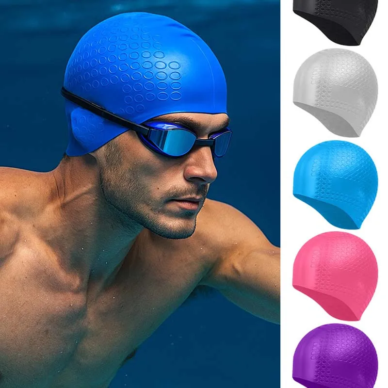 

Sports Silicone Ear Protection Swimming Cap Waterproof Bubble Anti-Slip High Elastic Waterproof Swimming Cap Not Easy break