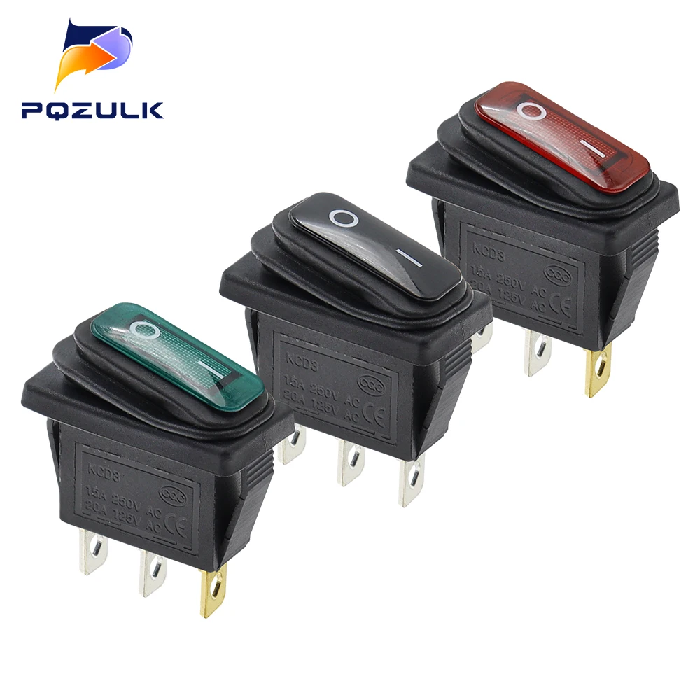 KCD3 Ship Type 3Pin ON/OFF 16A 250V / 20A 125V AC,Light Waterproof Power Switch High Current Rocker With LED Button Switch