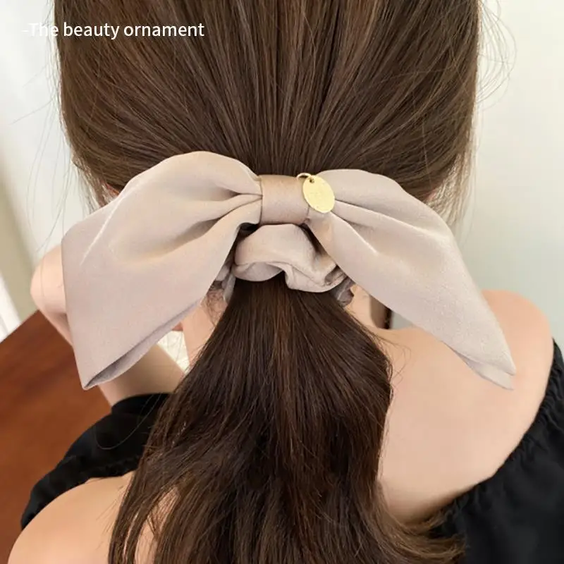 Black Satin Bow Hair Ties Simple Versatile Leather Band Female Tie Hair Rope Elegant Hair Accessories for Women Rope Headwear