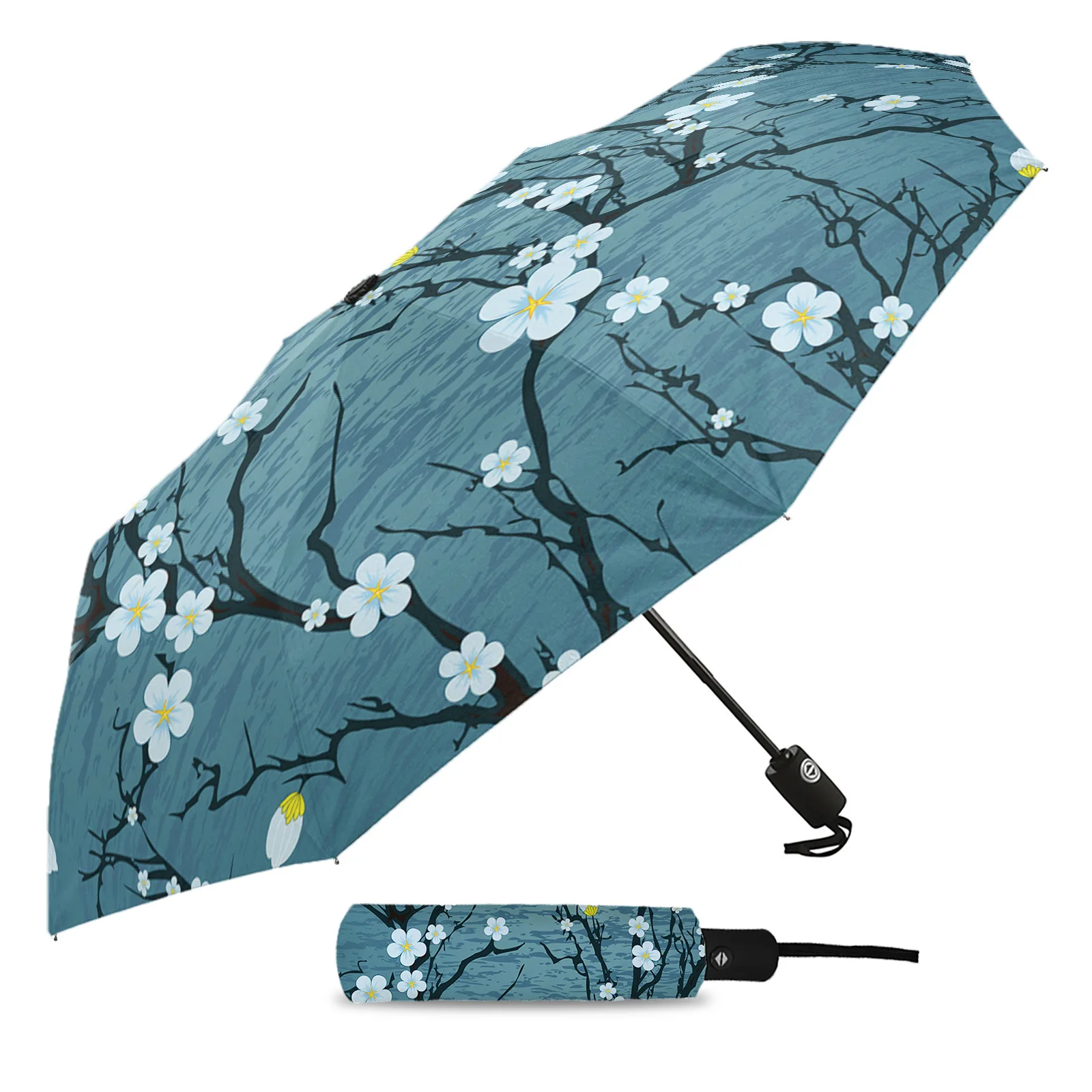 Sakura Flower Abstract Water Wave Automatic Umbrella Folding Umbrella Outdoor Printed Rain Umbrella for Women Kids Parasol