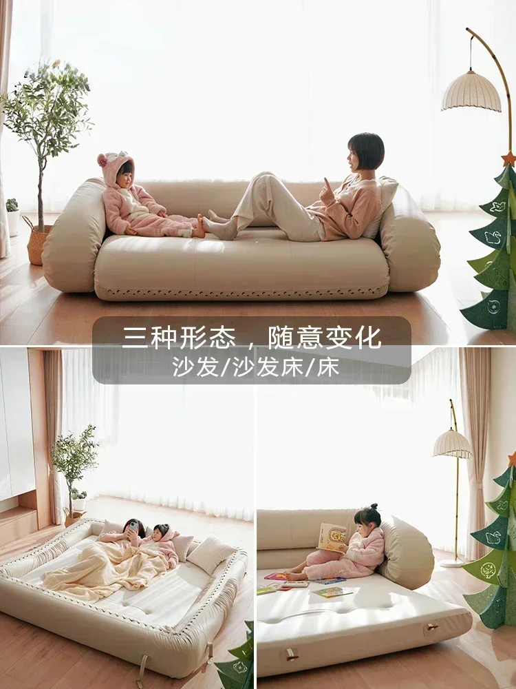 Sofa Small Apartment Italian Multi-Functional Sitting High-Profile Figure Living Room Double Folding Sofa Bed Dual-Use