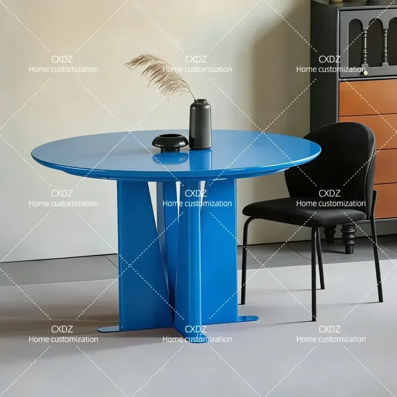 Round Dining Table Burgundy Solid Wood Modern Simple Creative Living Room Furniture Negotiation Conference Table