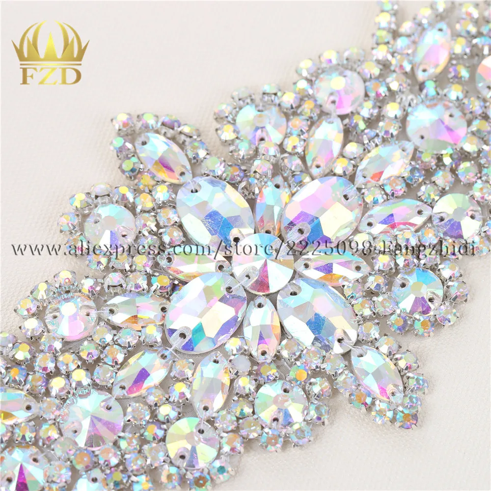 1 pezzo Più Artiglio AB di Cristallo Del Rhinestone Appliques Toppe E Stemmi Hot Fix di Vetro Strass Motif Ferro Sul Sash Nuziale Della Cinghia