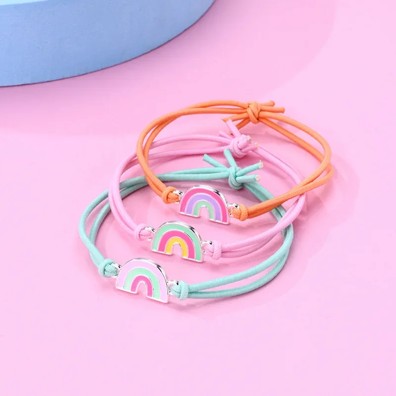 3Pcs/Set Cute Colorful Rainbow Children's Bracelet Adjustable Rope Braided Bff Best Friend Charm Jewelry Gift For Kids