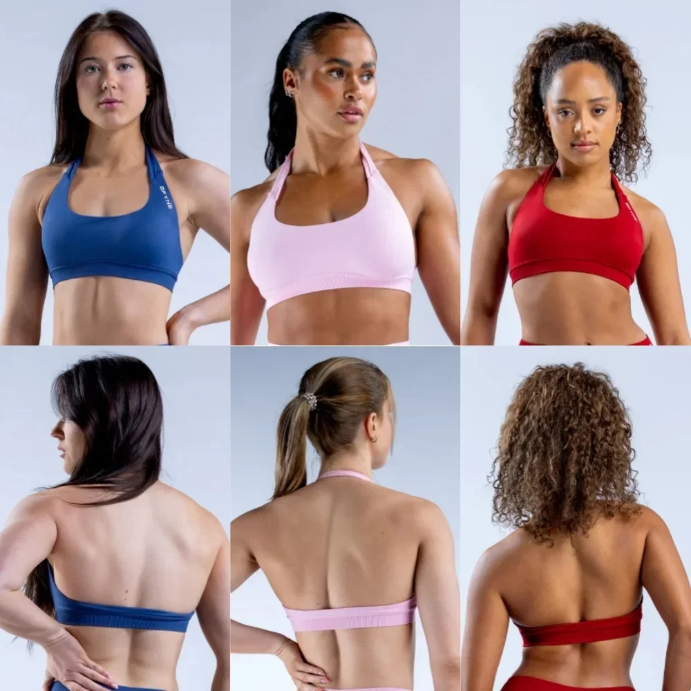 Impact Sports Bra With Logo Women Seamless Halter Bra Open Back Yoga Top Bras Medium Support Gym Crop Top Padded Sportswear