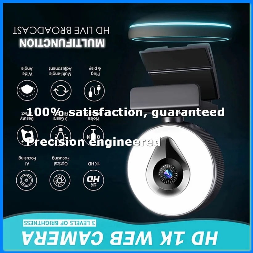 ●Live Stream Web Camera Full HD 1080P LED Fill Light 30FPS Webcam with Mics Autofocus USB Computer PC Camera