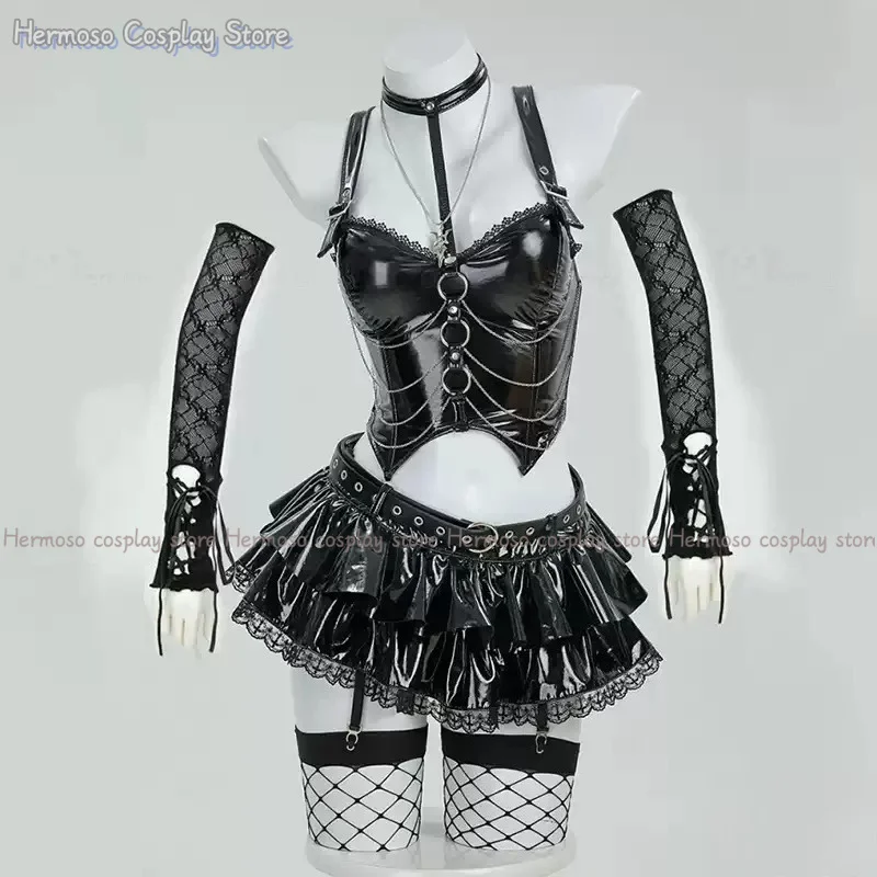 Newly Misa Unifrom Costume Cyber Punk PU Leather Outfits Costumes Women Y2K Sexy Halloween Cosplay Costumes