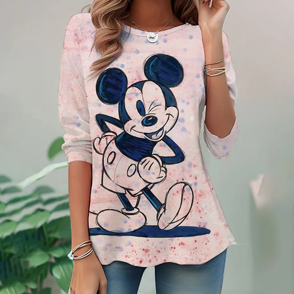 Disney Mickey Mouse 3D printed new O-neck short sleeved spring and autumn casual women's long sleeved T-shirt Harajuku Y2K