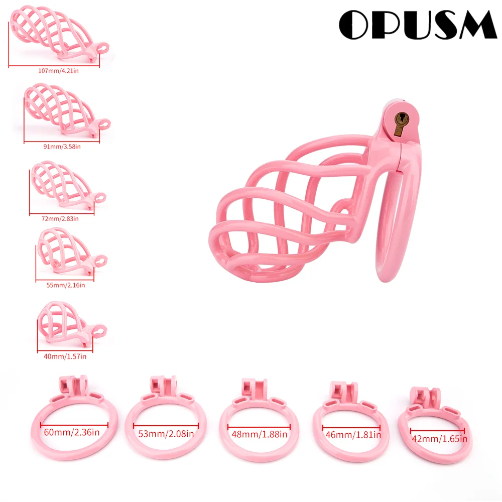 Male Chastity Cage with Breathable Design, Sensual Delights in Pink, Lightweight, 3D Printed, 4 Penis Rings, Lock and Lock