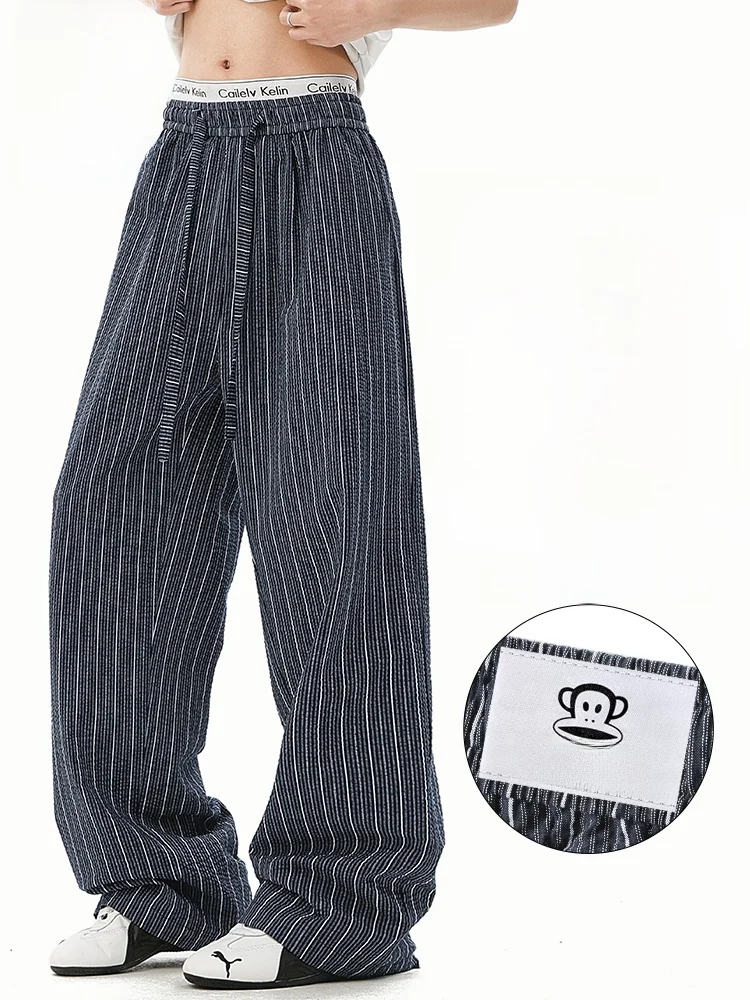 

Мужские повседневные брюки Paul Frank в американском стиле с полосками, свободные, широкие, длинные, дышащие, из тонкого хлопка, молодежные, в стиле ретро для уличной моды