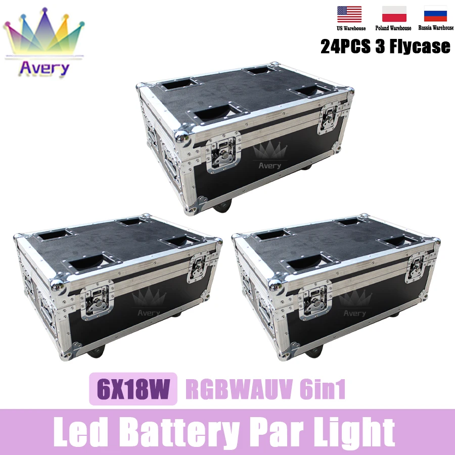 

No Tax 3x Flycase ForV-show Local Ship 4pcs with Bag Battery Wireless DMX Wifi Remote Wedding Uplight 6x18w RGBWAUV 6in1 Led Par