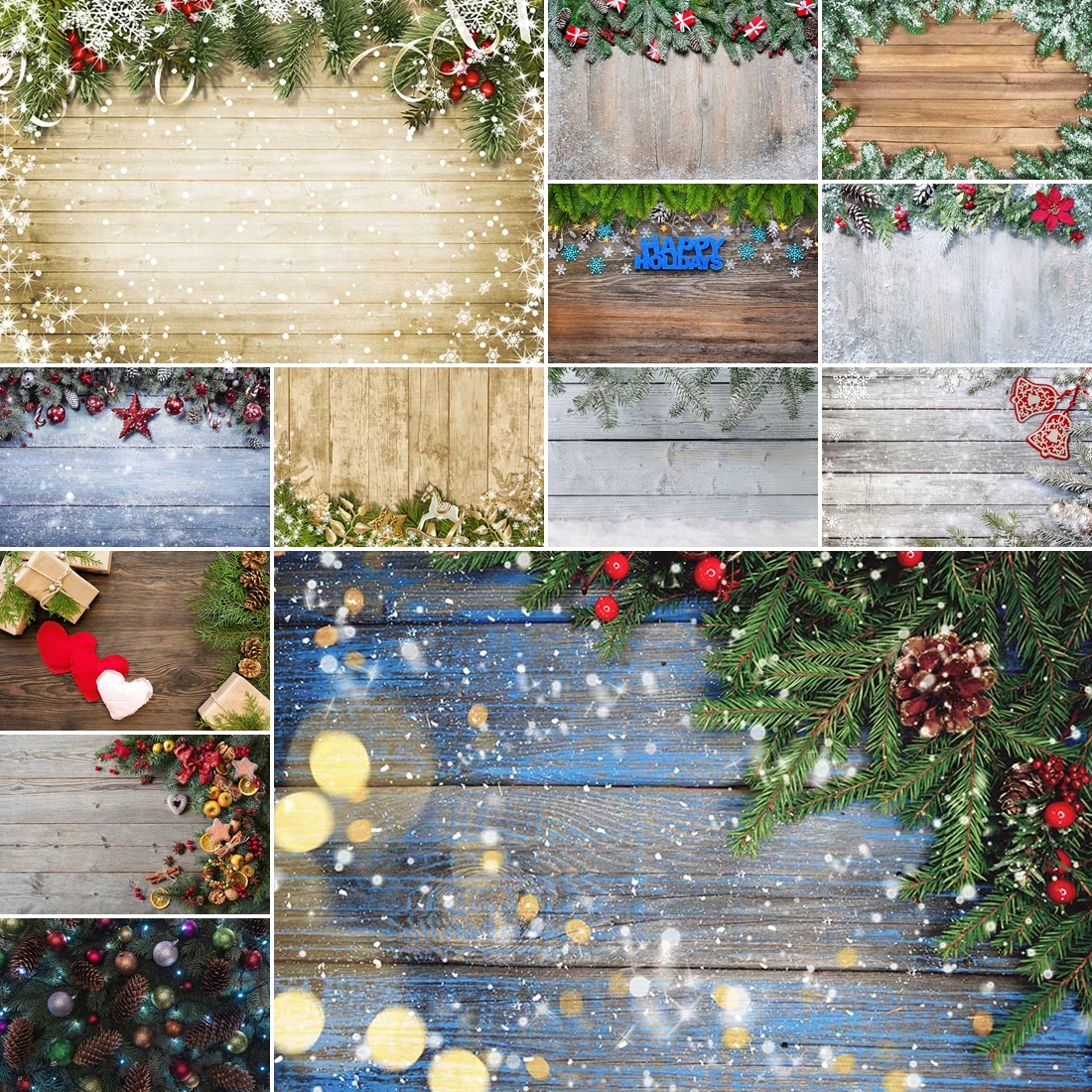 

MOON.QG Christmas Snow Wood Photography Backdrops Green Pine Board Plank Product Photoshoot Child Decoration Photo Wallpaper