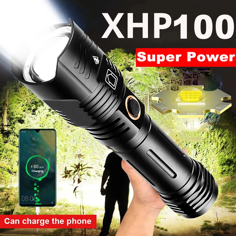 Powerful Led Flashlight 9 Core XHP100 High Power Torch Light Rechargeable Zoom Tactical Flashlights Camping Lamp Long Shot Torch