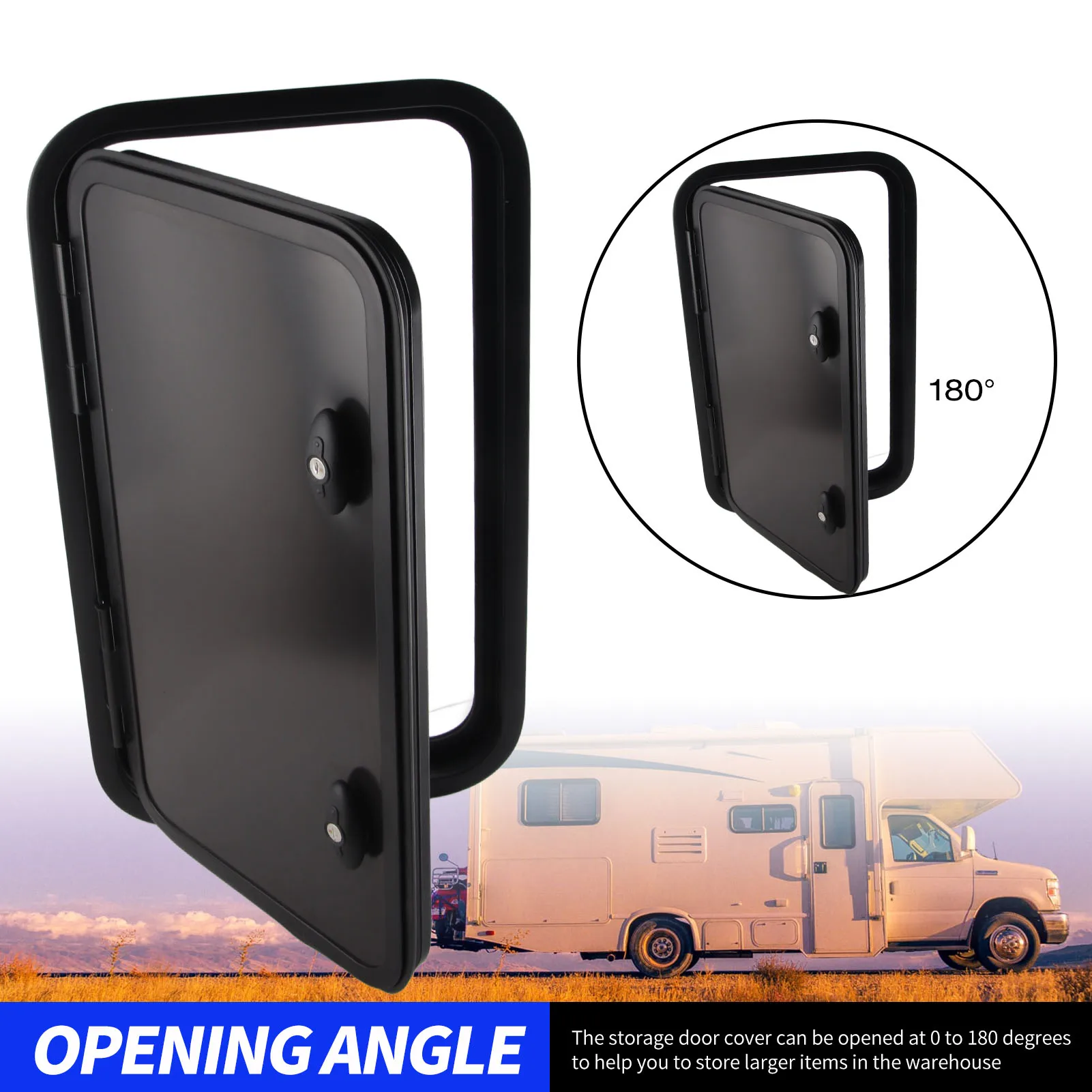 RV Storage Hatch RV Storage Hatch with Lock and Key Heavy Duty  Rounded Corner Black UV Proof Baggage Door for  Van
