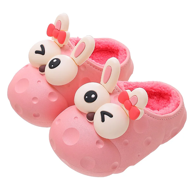 Winter Children Cotton Slippers Boys and Girls Cartoon Thermal Fleece-Lined Infants 1-3 Years Old 2 Water-Proof Bag Heel Cotton