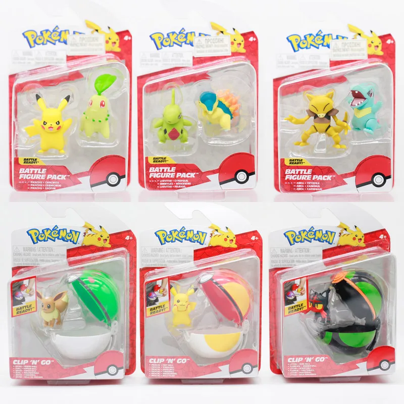 Paquete de figuras de batalla de Pokémon, Litten Level Ball, Eevee Friend Ball, modelo Totodile, Alakazam, Pikachu, Larvitar, Cyndaquil, conjuntos de juguetes de regalo