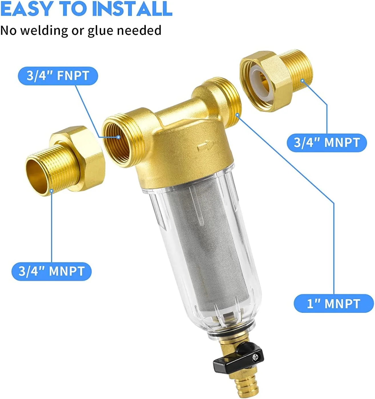 A casa inteira reutilizável gira para baixo o filtro de água do sedimento, 50 mícrons prefilter flushable filtration1 \