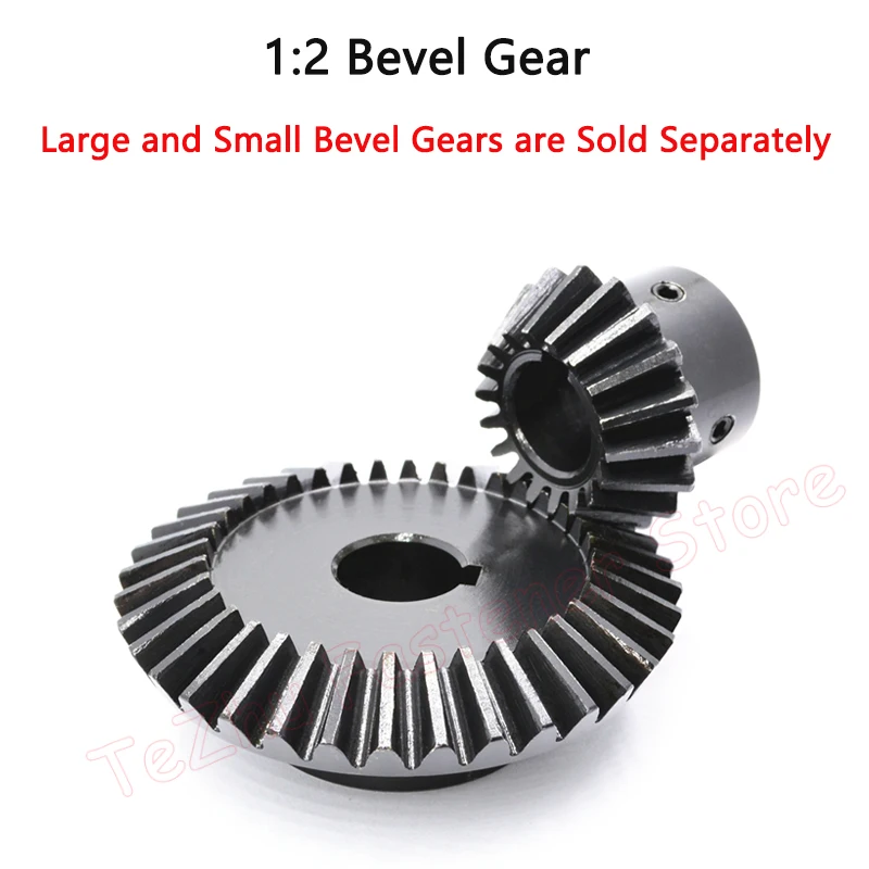 1PCS 1:2 Bevel Gear 1M 20Teeth 40Teeth Bore 6/8/10/12mm Gear 90 Degrees Meshing Angle Steel Gears 45# Carbon Steel