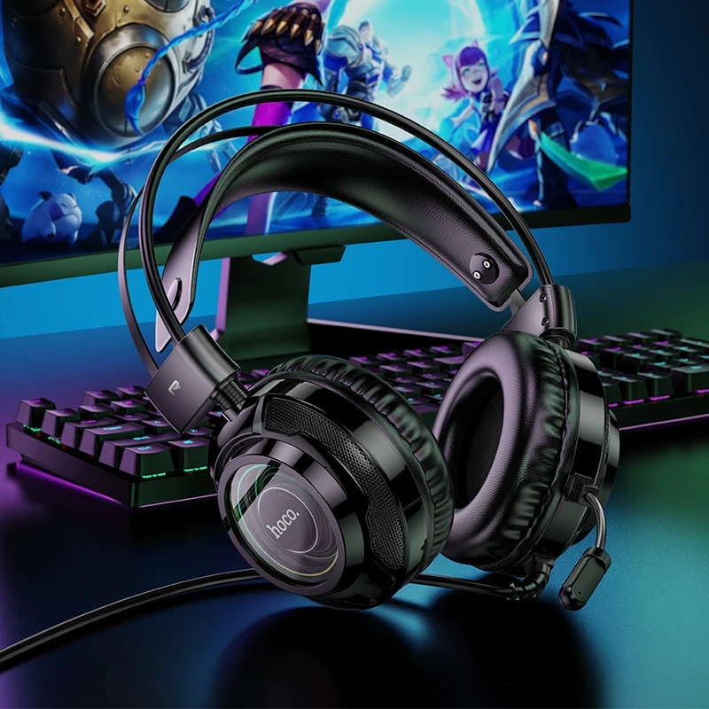 HOCO Játék vezetékes headphone vel Erőtan RGB ligh Játék Ribillió Mérséklés microph Távbeszélőkagyló számára Számítógépes PC gamer 50MM vezető